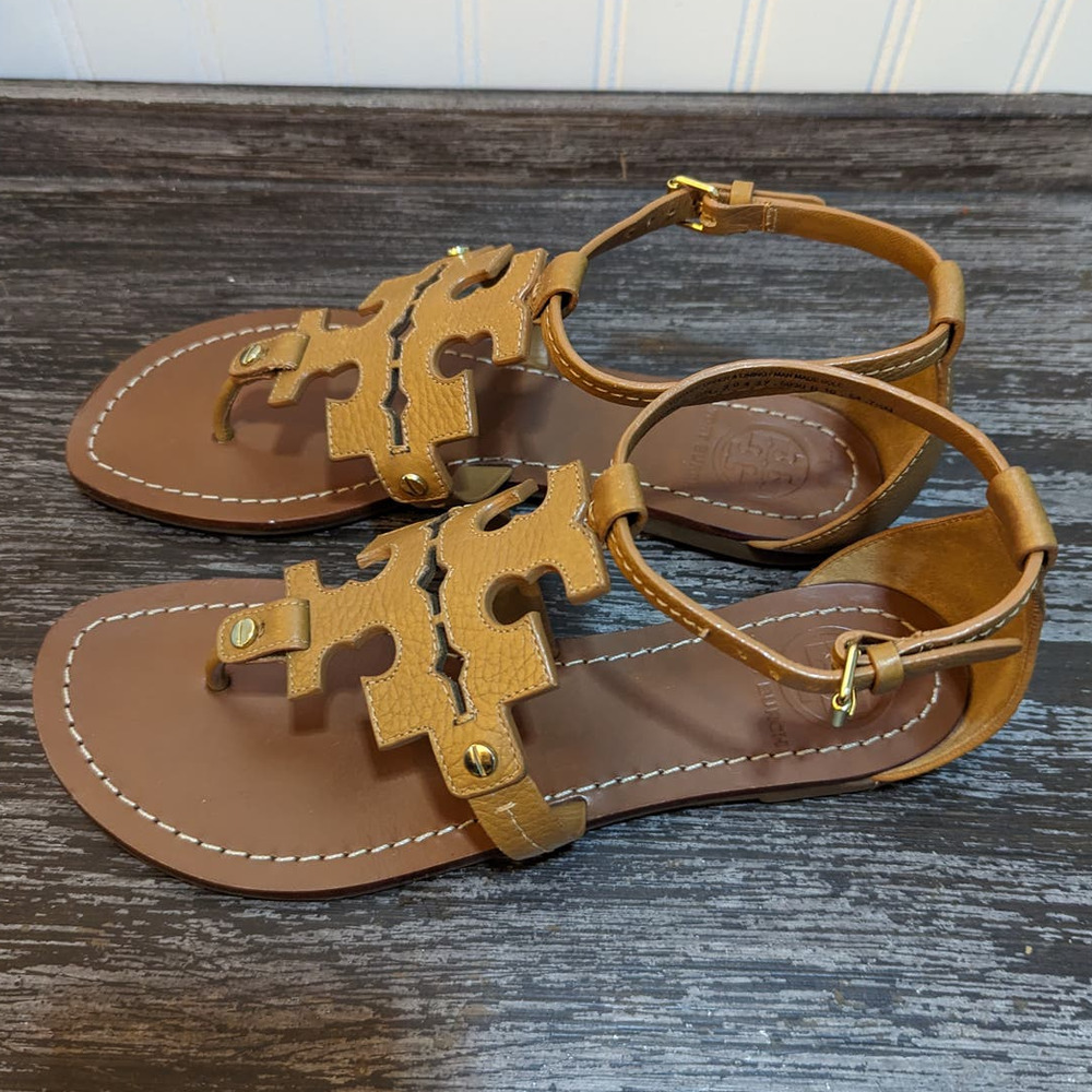 Tory Burch ankle strap logo-Brown Sandals 7.5 - Picture 3 of 7